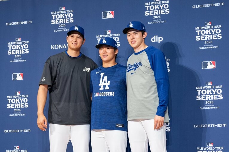 カブスとの東京シリーズに参戦中の大谷、山本由伸、佐々木朗希　©Nanae Suzuki