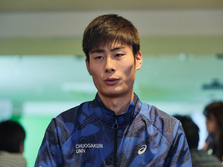 メタスピードシリーズ最軽量のメタスピードレイを着用する中央学院大の近田陽路（4年）　©Yuki Suenaga