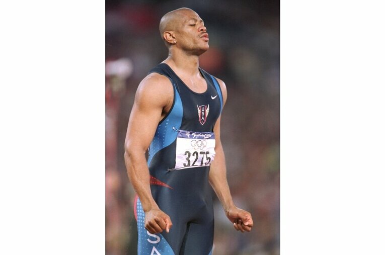 陸上男子100mで金メダリストとなったモーリス・グリーン。競技前に集中力を高める。 ／ photograph by Naoya Sanuki／JMPA