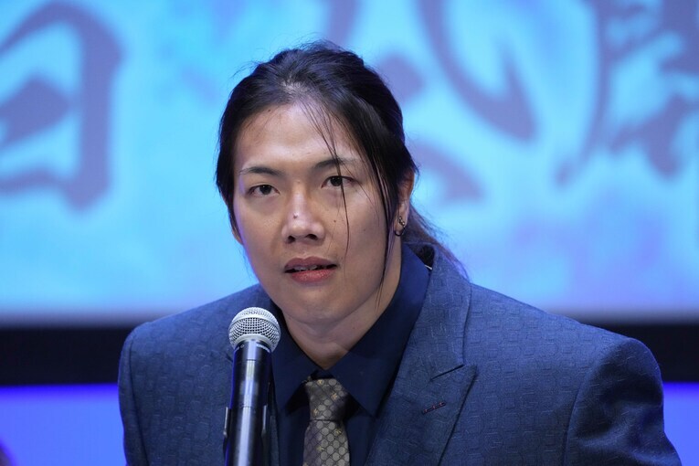 7月18日の記者会見。竹下幸之介は「ストロングスタイルのメシアになる」と宣言した　©Essei Hara