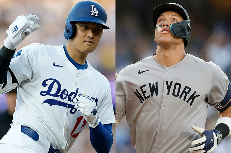 大谷翔平とアーロン・ジャッジ。日米のホームランアーチストは今季もすさまじい成績を叩き出している ／ photograph by Harry How/Getty Images