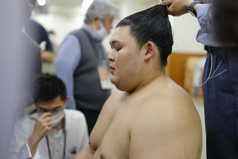 支度部屋での大の里　©Kiichi Matsumoto/JMPA