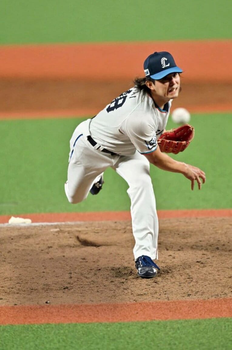 今井達也（いまい・たつや）／1998年5月9日生、栃木県出身。作新学院高では3年夏に甲子園で優勝。2017年にドラフト1位で西武入団。'23年に背番号を48に変更し10勝を挙げ、'24年に最多奪三振。'25年5月には自身最速160kmをマーク、6月には球団新の1試合17奪三振を記録した。180cm、80kg　©Hideki Sugiyama