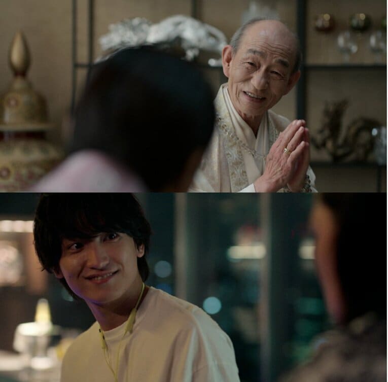 ドラマの中でも伊東（笹野高史／上）や村田（金子大地）というタニマチの存在が描かれた。／Netflixシリーズ「サンクチュアリ -聖域-」独占配信中