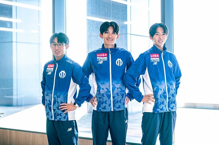 左から順天堂大学陸上競技部の川原琉人、石岡大侑、井上朋哉の各選手 ／ photograph by Takuya Sugiyama