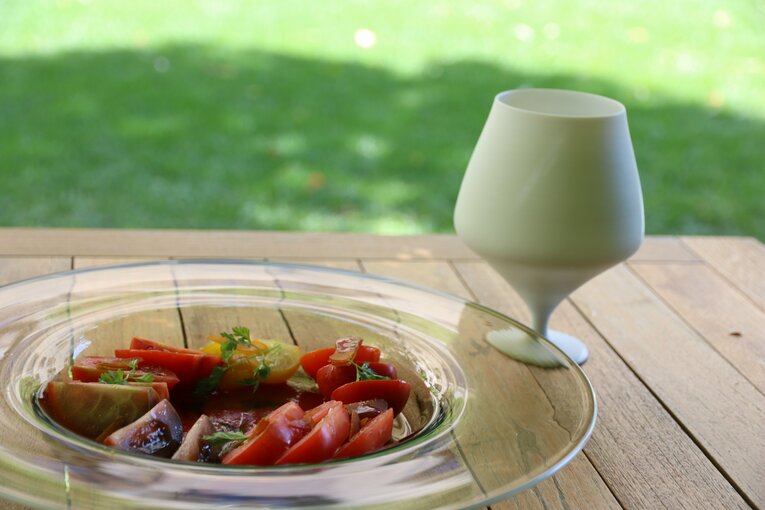 「5種類のトマトとカラスミのサラダ」は、『美丈夫』とのマリアージュで。