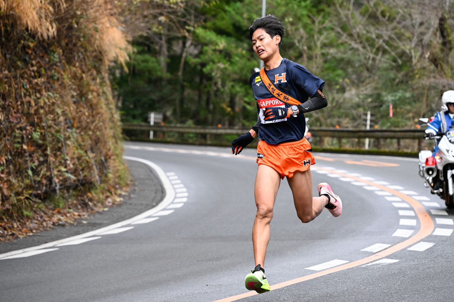 第100回大会で6区を駆け下り区間賞の快走を見せた武田和馬（法大）　©Nanae Suzuki