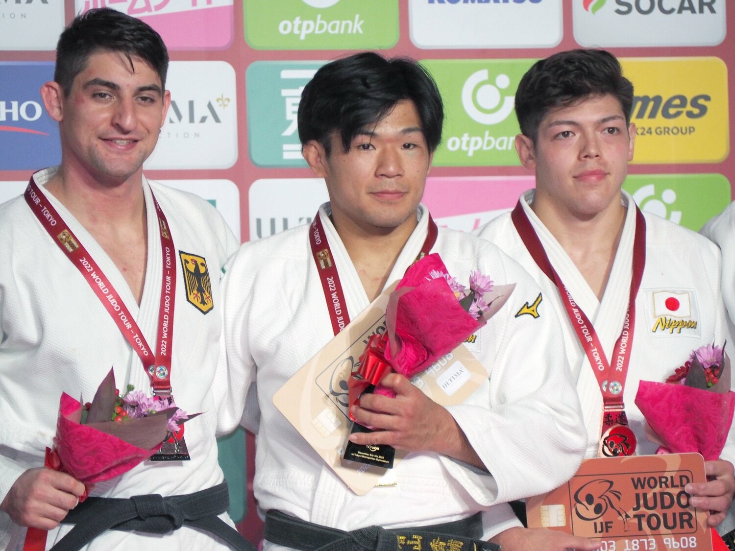 昨年のグランドスラム東京では男子90キロ級を制した増山（中央）　©JIJI PRESS