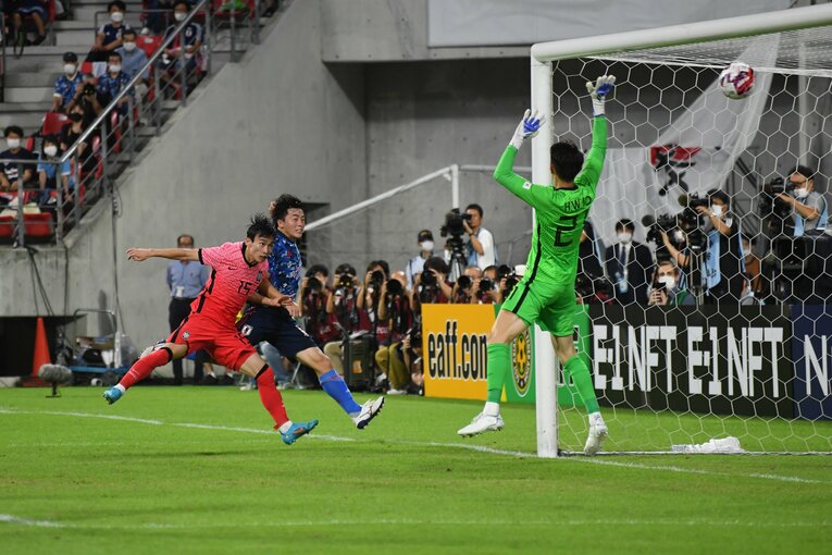 韓国戦で先制ゴール（写真）を決め、追加点をアシストした相馬勇紀は大会MVPに選出された　©Masashi Hara/Getty Images