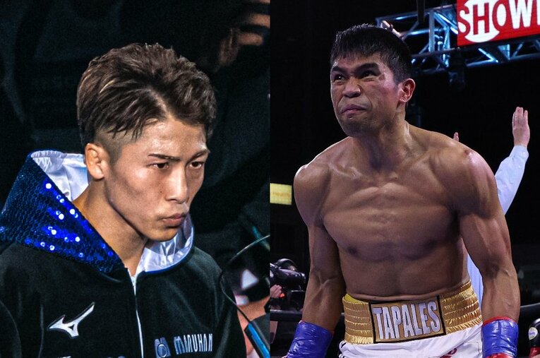 今年末の対戦が確実視されている井上尚弥（左）とタパレス。タパレスを破り世界王者となった岩佐亮佑が2人について語る ／ photograph by Takuya Sugiyama(L)/AFP=JIJI PRESS(R)