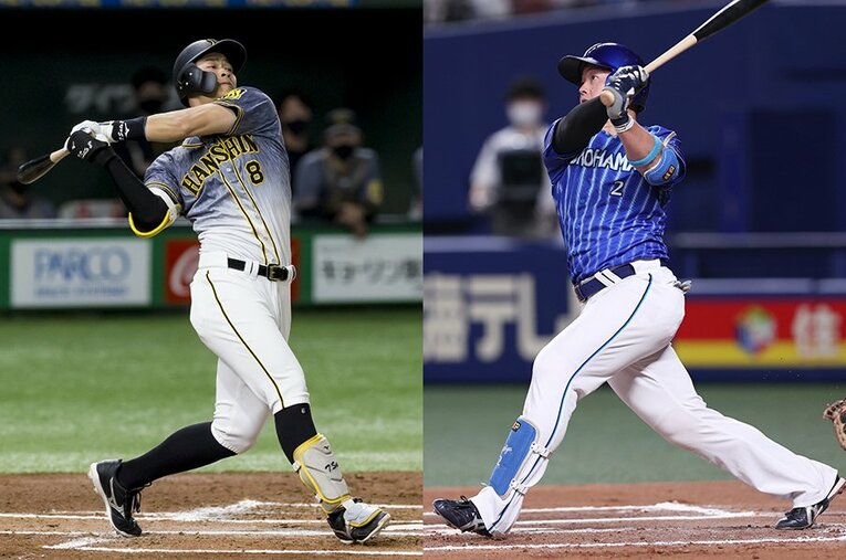すでにそれぞれ6本塁打をマークしている佐藤輝明と牧秀悟。チームは首位と最下位で好対照だが、2人の打棒はどこまで続くか ／ photograph by Kiichi Matsumoto/JIJI PRESS