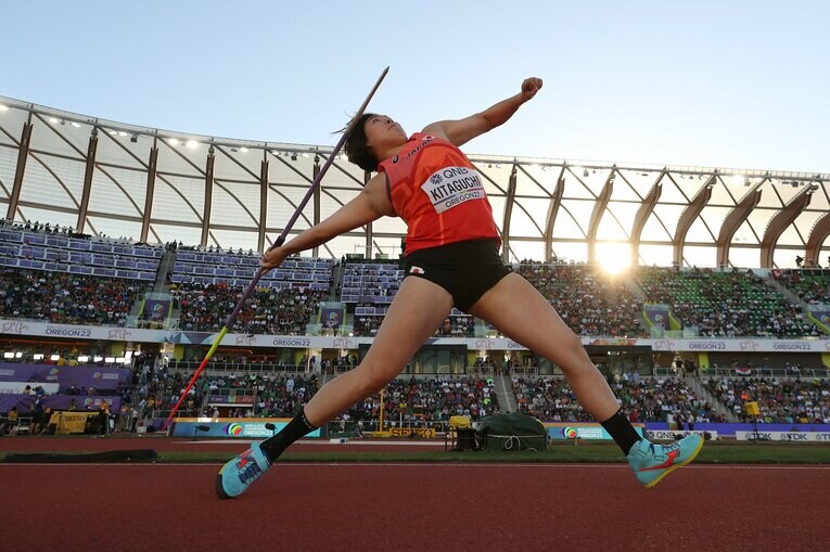 最終６投目でメダル圏内に食い込む63m27を記録した北口榛花 ©︎Getty Images