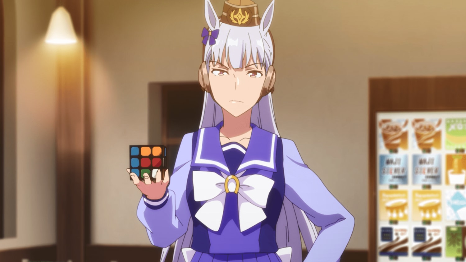 レース後、キタサンブラックのもとに向かい、立体パズルを贈ったゴールドシップ　©2023 アニメ「ウマ娘 プリティーダービー Season 3」製作委員会