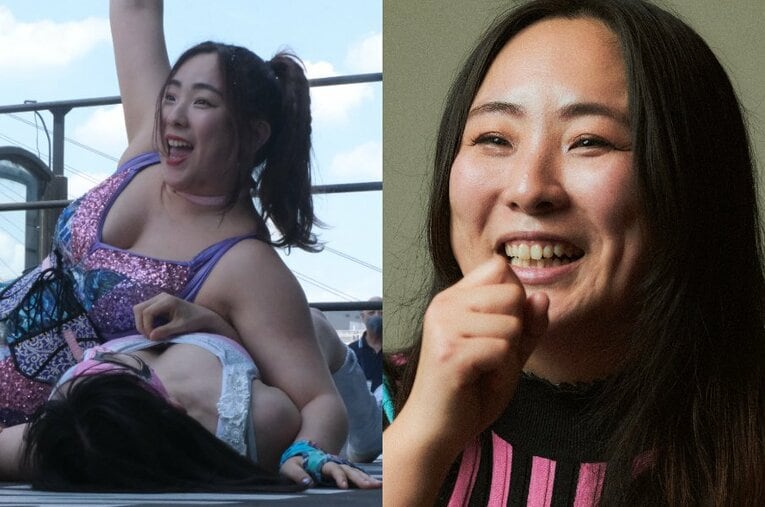 現役の女子プロレスラーであり、プラスサイズモデルの活動も行っているまなせゆうな ／ photograph by L)Norihiro Hashimoto、R)Yuki Suenaga