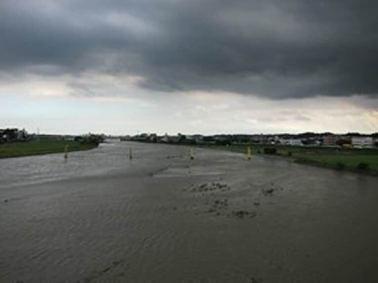 普段は砂礫の河原がいくつか露出しているのだが、今日は奔流に呑まれております