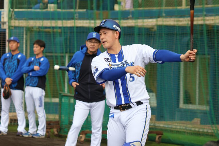 キャンプではバッティングに「手ごたえがあった」という松尾　©Fumi Sawai