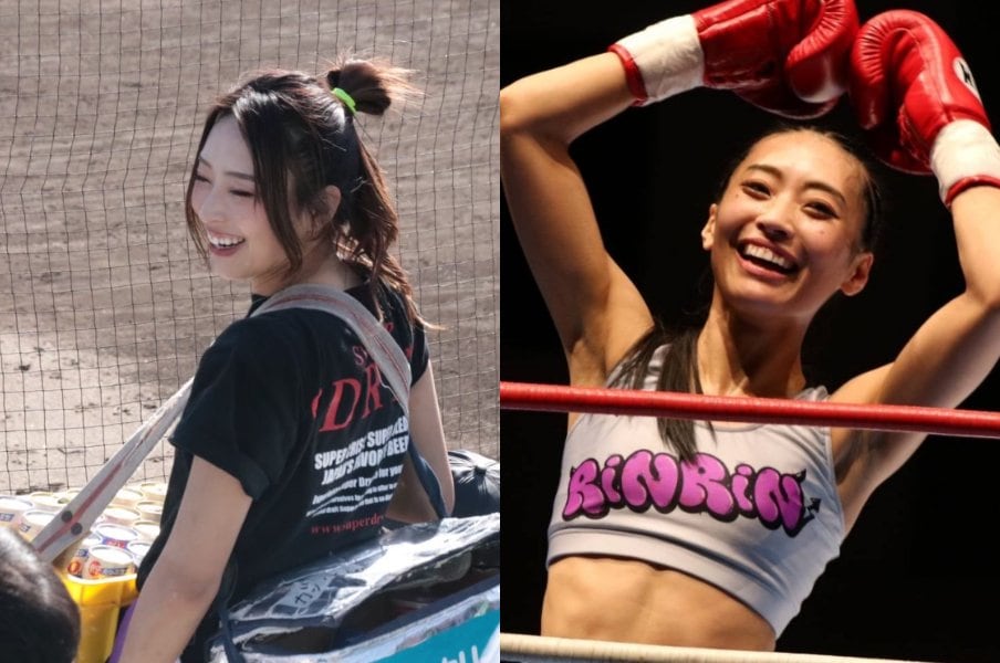 「ビール売り子のほうが収入は安定してましたが…」身長173センチ、7戦全勝…中日の人気売り子だったRiNRiNがキックボクサーに“異例の転身”したワケ<Number Web> photograph by L)本人提供、R)HoostCup