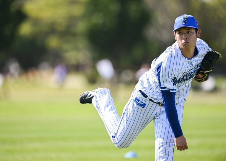 今春のDeNA沖縄キャンプでの小園健太。チームの育成方針のため3月から二軍に合流した　©Nanae Suzuki