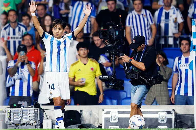 CLデビューを飾り、リーガ6戦4発と決定力が光る久保建英。ラ・レアルの10シーズンぶり欧州最高峰の戦いでも勝利に導けるか ／ photograph by Daisuke Nakashima