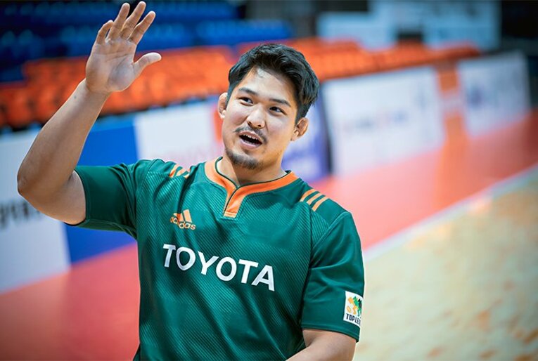 W杯前、Bリーグ・アルバルク東京の田中大貴と対談した姫野（2019年）©︎Kiichi Matsumoto