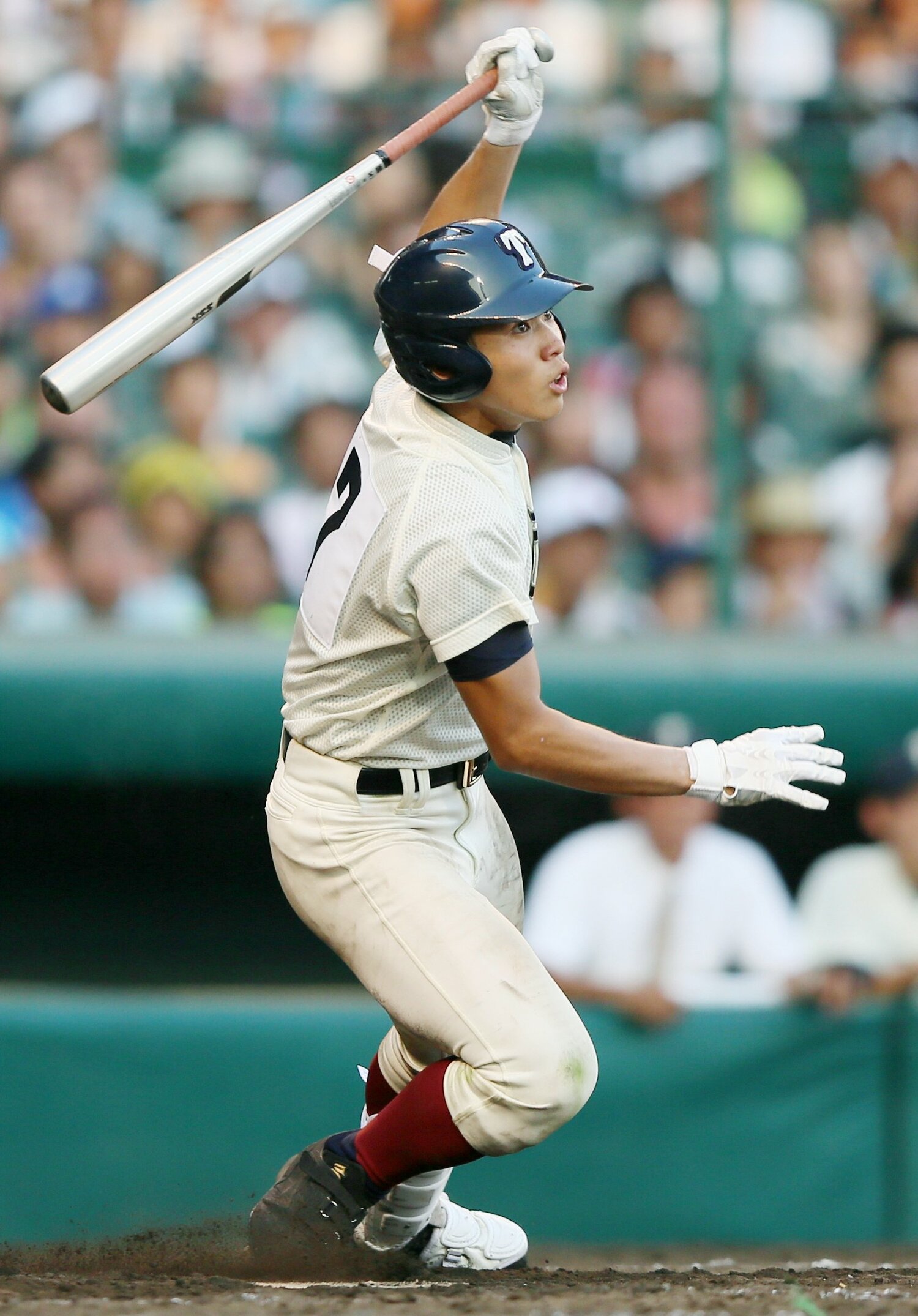 大阪桐蔭高時代の福森さん。2013年夏の甲子園の日川（山梨）戦では、延長戦の10回にサヨナラタイムリーを放った　©JIJI PRESS