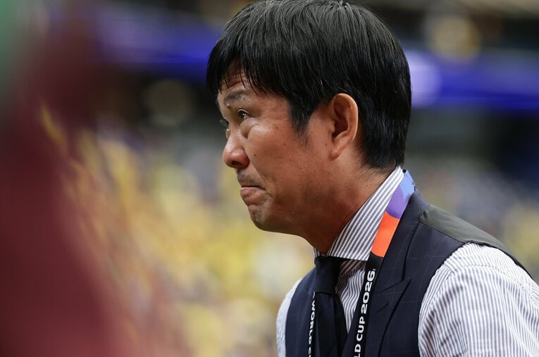 ブラジルに1ー2で敗れた日本代表の森保一監督 ／ photograph by JIJI PRESS