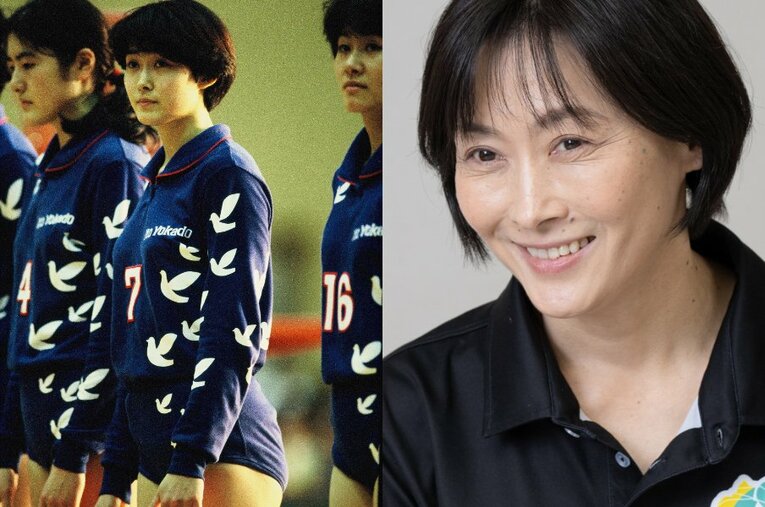 現役時代はバレーボール日本代表にも選出され、現在は群馬グリーンウイングスで監督を務める斎藤真由美さん（53歳） ／ photograph by L)AFLO、R)Miki Fukano