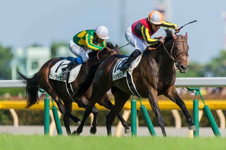 1着のドゥラメンテと2着のサトノラーゼン　©Takuya Sugiyama