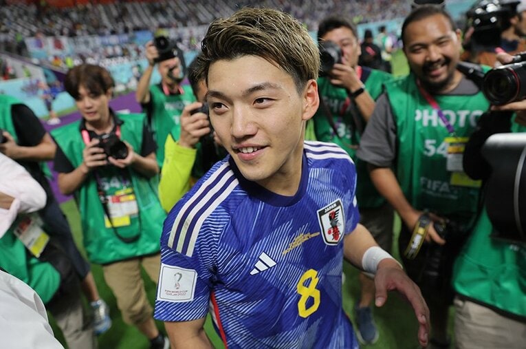 ドイツ戦、殊勲の同点ゴールを挙げた堂安律　©Kaoru Watanabe/JMPA