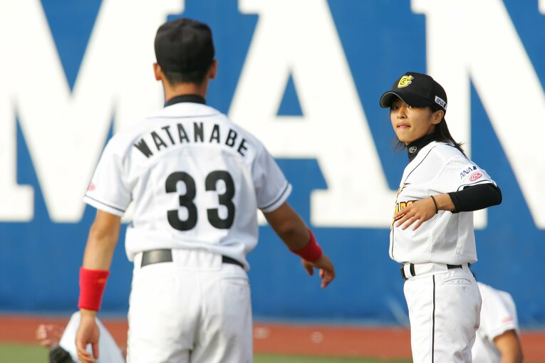 ゴールデンゴールズに入団後の片岡。注目の裏で、葛藤もあったという（2006年撮影）　©AFLO