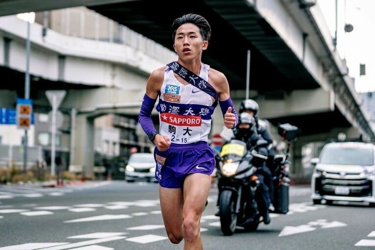 第101回箱根駅伝、復路9区の駒澤大・村上響（2年）は区間5位と好走する　©Kiichi Matsumoto