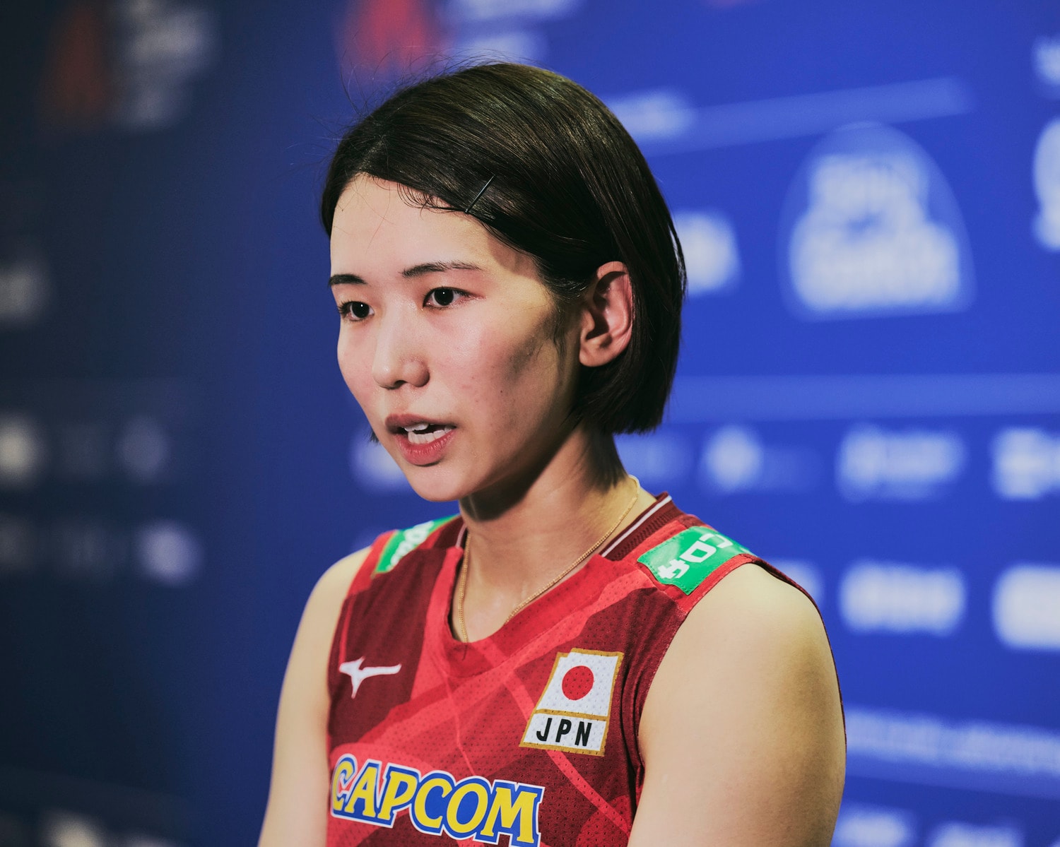 試合後のミックスゾーンで取材対応する古賀紗理那　©︎Yuki Suenaga