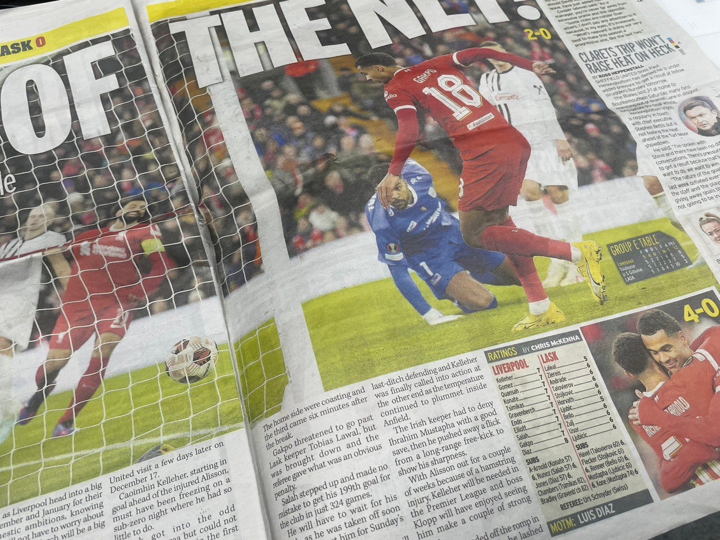 LASK戦の現地紙採点（筆者撮影）