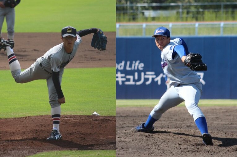 4年前に指名漏れを経験した北山亘基（京産大）と翁田大勢（関西国際大）。大学4年間で着実に階段を登ってきた ／ photograph by Fumi Sawai