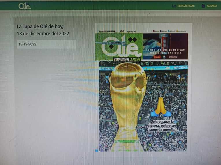 「3度目の世界王者になるんだ！」（決勝戦当日のアルゼンチンのスポーツ紙『オレ』の表紙）