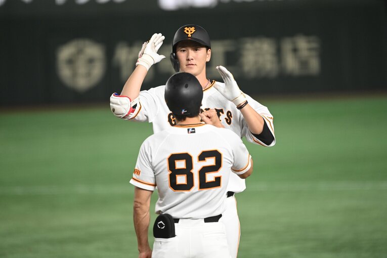 巨人時代の秋広。5月にソフトバンクへトレード移籍した ©Naoya Sanuki