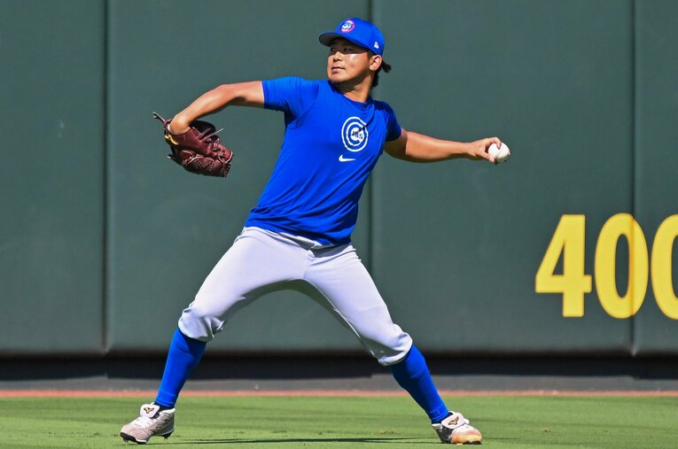 カージナルス戦前に調整する今永。復帰は間近か　©Getty Images