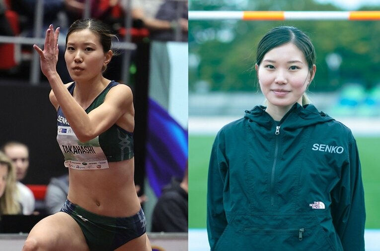 2月に日本人としては12年ぶりの1m90cm越えの記録をマークした走高跳の高橋渚（センコー）。覚醒の理由はどこにあったのか ／ photograph by (L)JIJI PRESS、(R)Takuya Sugiyama