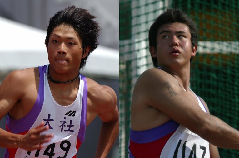 全国屈指のスプリンターだった野田（左）と砲丸投全中王者の岡先　©Getsuriku