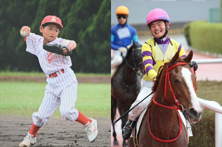 今年3月に騎手デビューした田口貫太（右）。中学校までは騎手ではなくプロ野球選手を目指していたという。騎手になってほしかった両親は… ／ photograph by Hiromi Taguchi(L)/Sankei Shimbun(R)