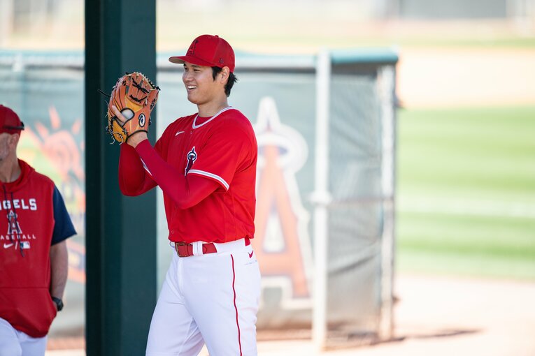 【未公開ショット多数！エンゼルス時代の秘蔵愛されショット】エンゼルス時代、スプリングキャンプでの大谷　©Nanae Suzuki