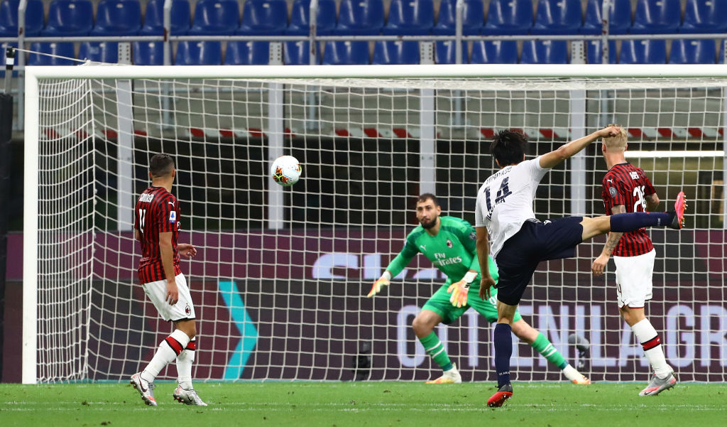 2020年7月のミラン戦では豪快なゴールを決めた　©Getty Images