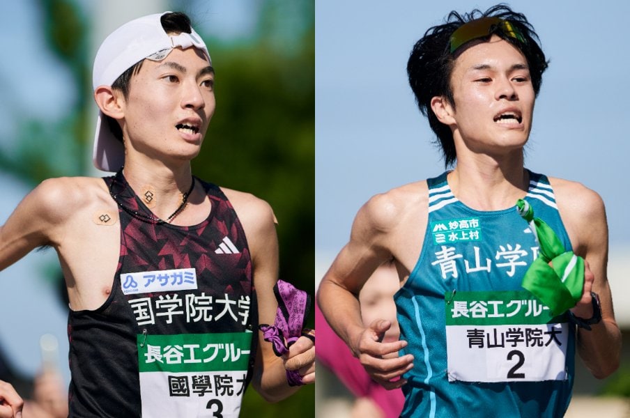 今季の大学駅伝の顔と言える國學院大學・平林清澄(4年/左)と青山学院大学・太田蒼生(4年)は、出雲駅伝6区、全日本大学駅伝7区で直接対決して1勝1敗。実績や総合力では平林、駅伝での爆発力は太田に分があるが、箱根駅伝で魅せるのはどちらか ©Yuki Suenaga