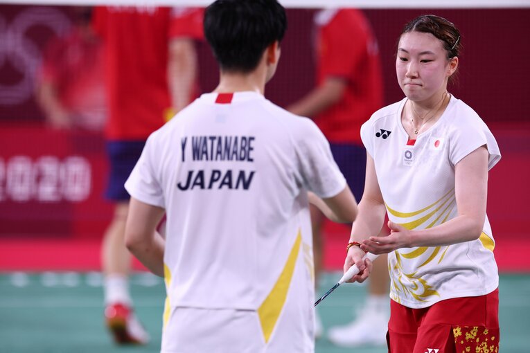 東京五輪で銅メダルを獲得した渡辺・東野ペア　©JMPA