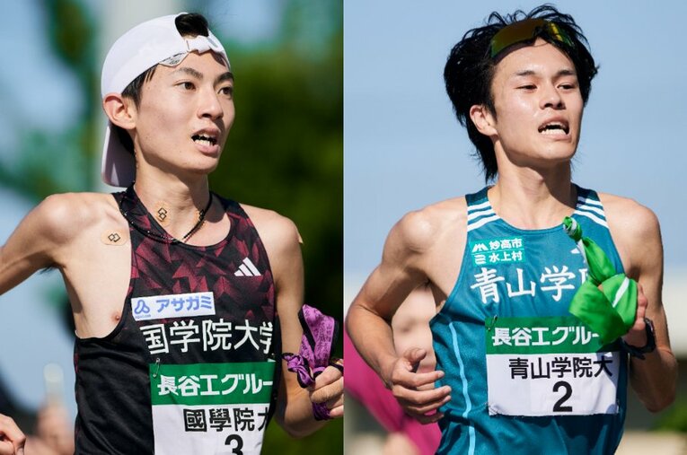 今季の大学駅伝の顔と言える國學院大學・平林清澄（4年／左）と青山学院大学・太田蒼生（4年）は、出雲駅伝6区、全日本大学駅伝7区で直接対決して1勝1敗。実績や総合力では平林、駅伝での爆発力は太田に分があるが、箱根駅伝で魅せるのはどちらか　©Yuki Suenaga