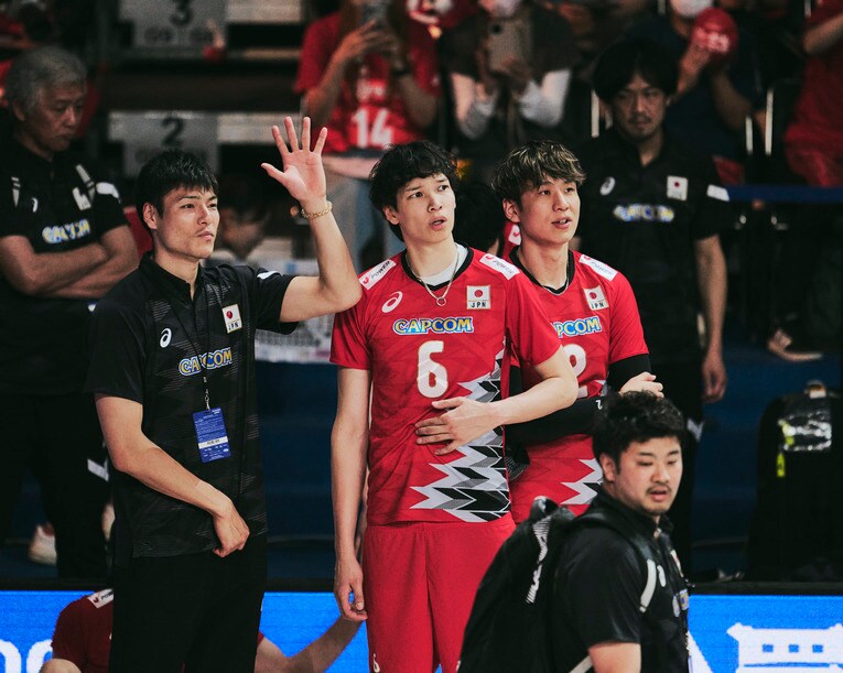 高橋健太郎、山内晶大、小野寺太志（VNLポーランド戦）　©︎Yuki Suenaga