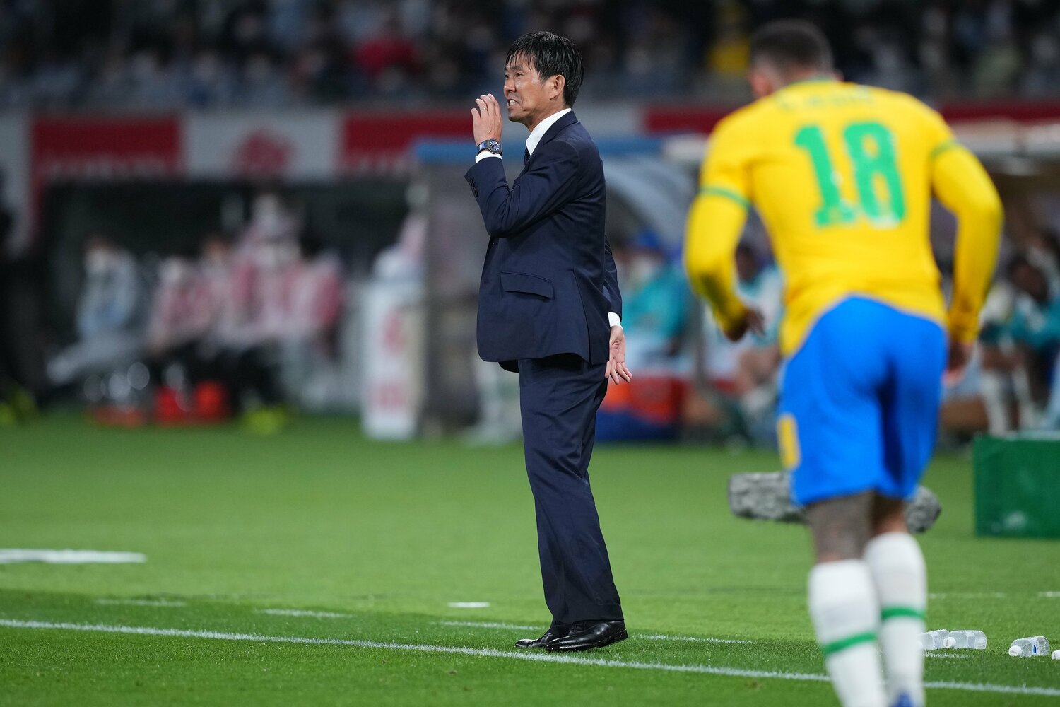 ブラジル戦後、森保監督は「我々は十分、世界に向かって戦っていける」と自信をのぞかせた　©Shinji Koyama/JMPA