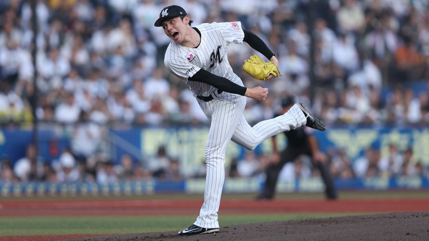 復帰戦ではストレートが最速161kmをマークするなど力投した佐々木朗希　©︎Chiba Lotte Marines