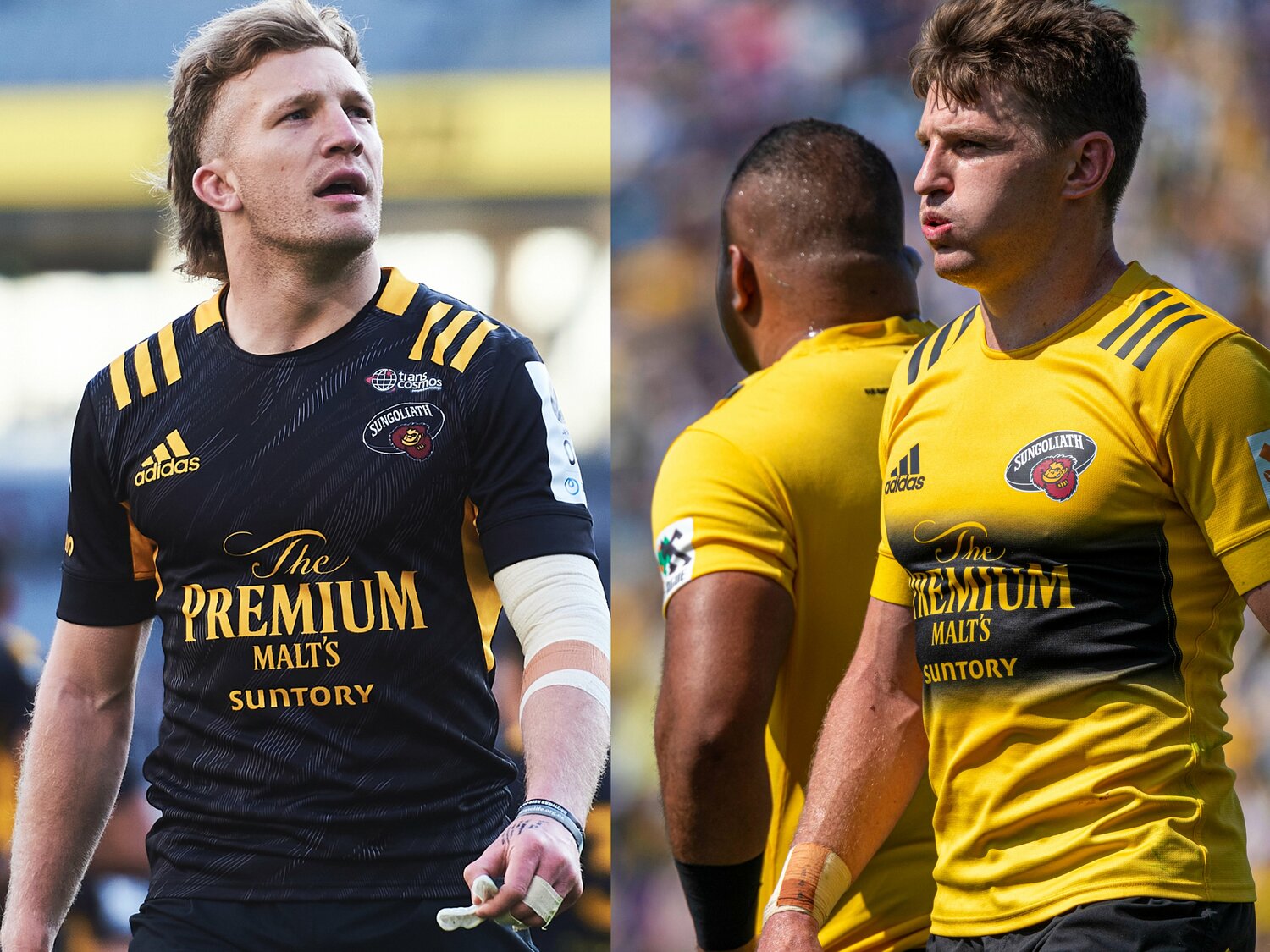 今季から東京サンゴリアスでプレーするダミアン・マッケンジーと昨季まで所属していたボーデン・バレット。ともにオールブラックスで主軸を務める世界的スター選手だ　©︎Yuki Suenaga/Takuya Sugiyama