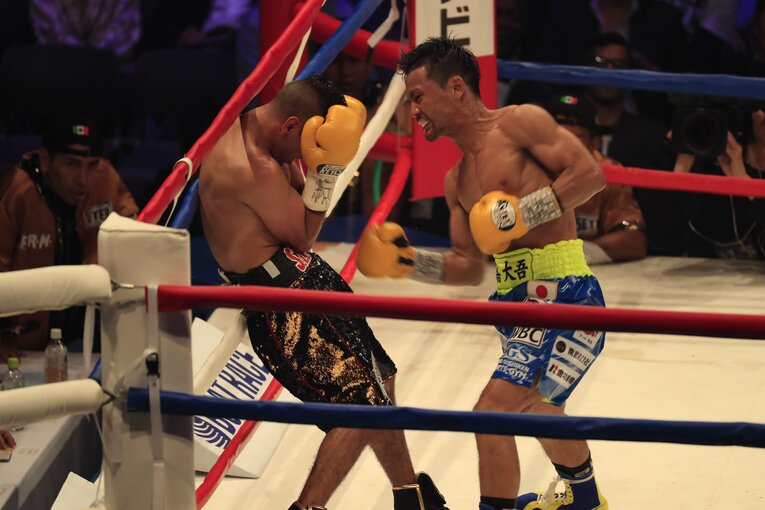 2017年5月、WBC世界フライ級タイトルマッチでフアン・エルナンデスをKOした比嘉大吾　©Tadashi Shirasawa